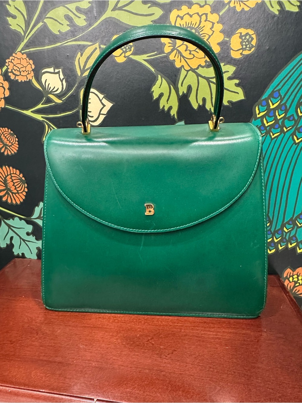 Vintage Bally Emerald Green Leather Top Handle Crossbody Bag | Italy - Picture 3 of 11